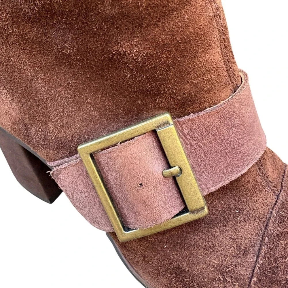Kork-Ease Womens 7.5 Ankle Boots Brown Suede Buckle Strap Block Heel  Fall Boho